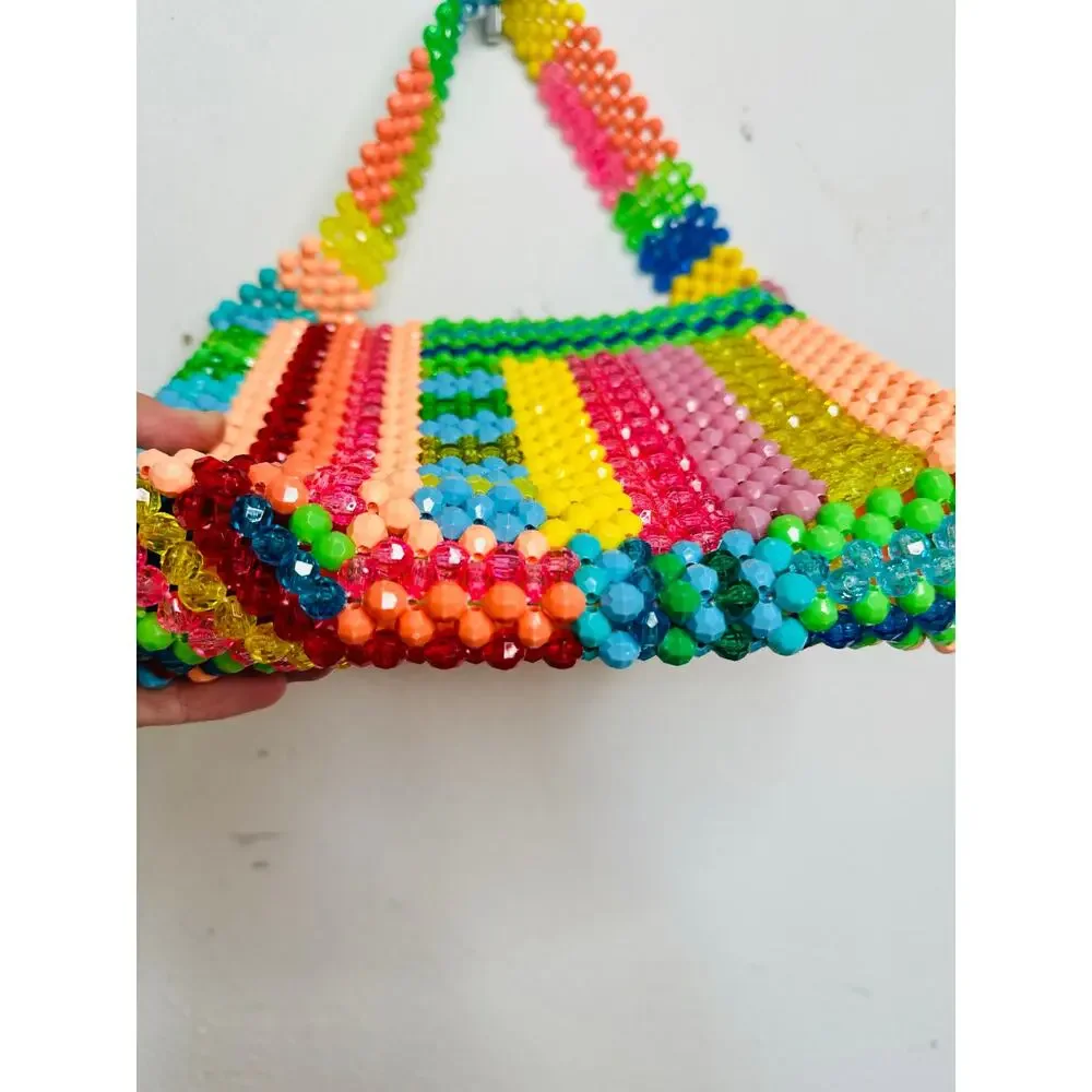 SUSAN ALEXANDRA Rainbow Colorful Beaded Beautiful Geometric Top Handle Bag